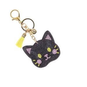 Rhinestone Black Cat Keychain Bag Charm